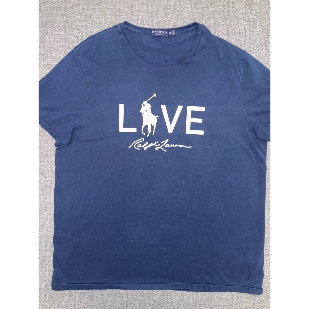 Men's Ralph Lauren XXL T-Shirt Navy Blue Pink Pony Love Big Pony Logo Tee